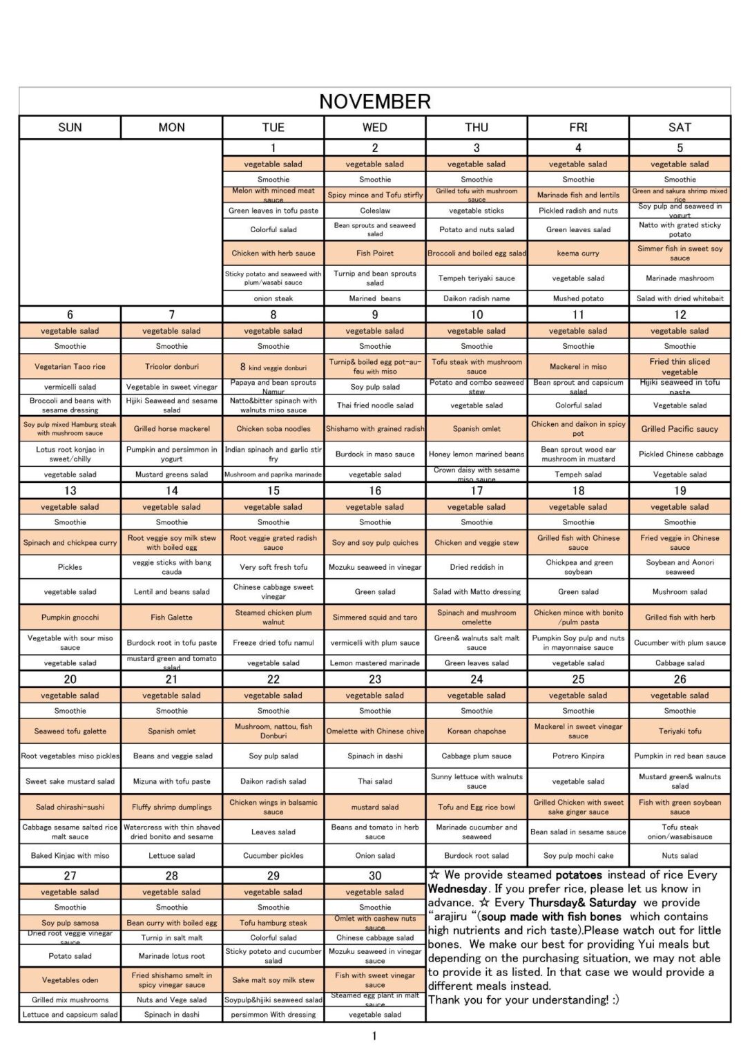  food yui clinic menu in november 2022 yui clinic