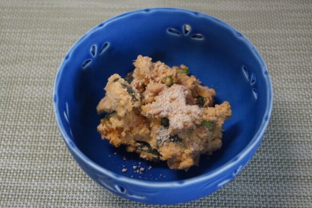 おから入りカボチャとささげのカレーマヨ和え