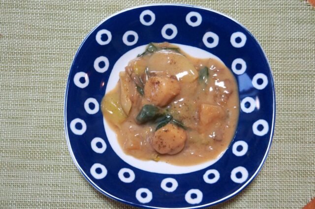 チンゲン菜とホタテのクリームあんかけ