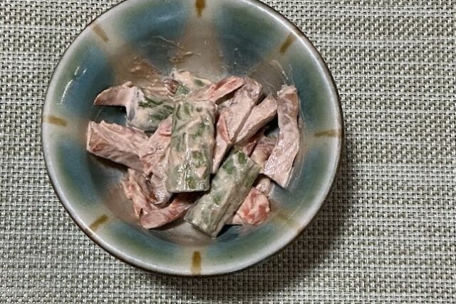 アスパラと人参のおかかマヨ和え