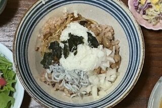 納豆味噌のネバネバ丼(しらす入り)