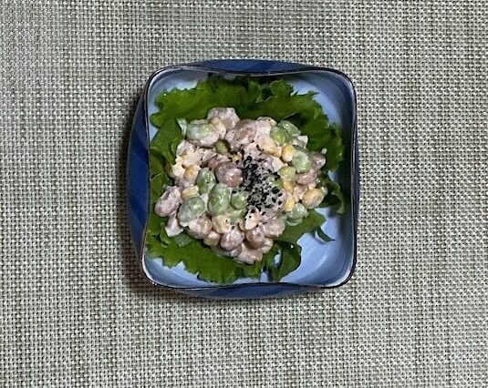 ひじきと豆のワサビマヨ和え